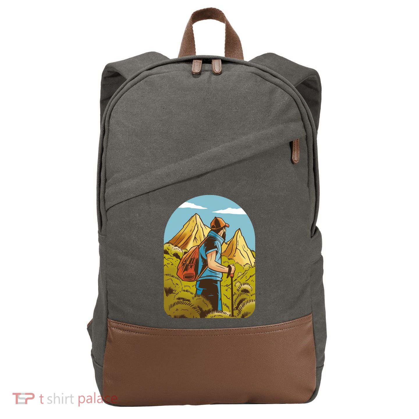 Man Hiking In The Mountains Cotton Canvas Backpack