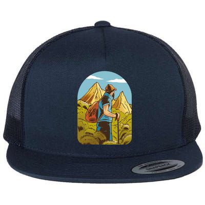 Man Hiking In The Mountains Flat Bill Trucker Hat