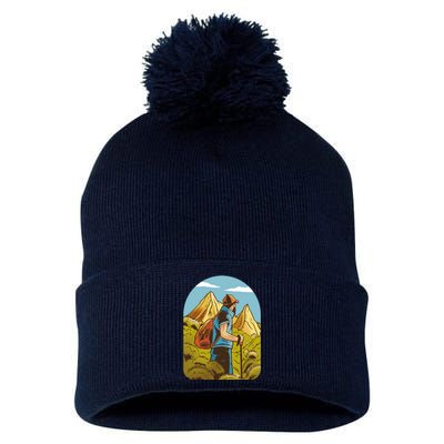 Man Hiking In The Mountains Pom Pom 12in Knit Beanie