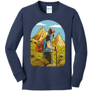 Man Hiking In The Mountains Kids Long Sleeve Shirt