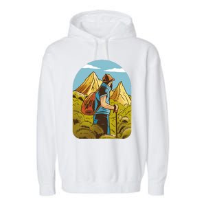 Man Hiking In The Mountains Garment-Dyed Fleece Hoodie