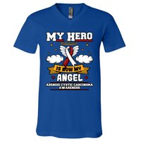 My Hero Is Now My Angel Adenoid Cystic Carcinoma Adenocyst Gift V-Neck T-Shirt