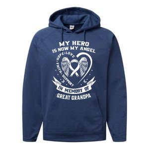 My Hero Is Now My Angel Lung Cancer Awareness Great Grandpa Great Gift Performance Fleece Hoodie