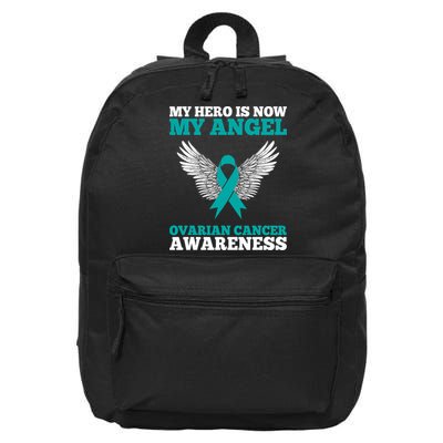 My Hero Is Now My Angel Ovarian Cancer Awareness Teal Ribbon 16 in Basic Backpack