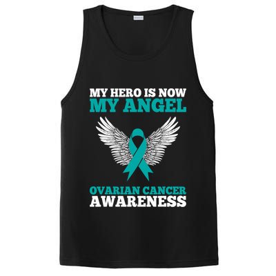 My Hero Is Now My Angel Ovarian Cancer Awareness Teal Ribbon PosiCharge Competitor Tank