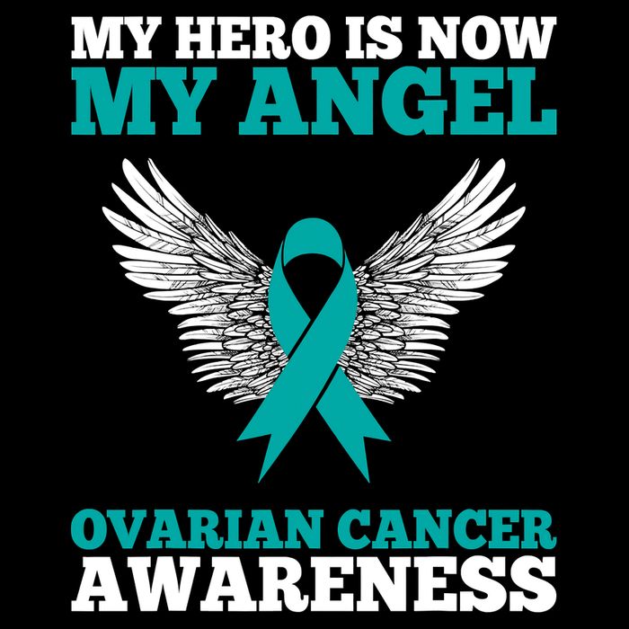 My Hero Is Now My Angel Ovarian Cancer Awareness Teal Ribbon Womens T-Shirt