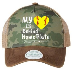 My Heart Is Behind Home Plate Softball Proud Mom Dad Legacy Tie Dye Trucker Hat