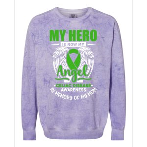 My Hero Is Now My Angel Celiac Disease Awareness Green Gift Colorblast Crewneck Sweatshirt