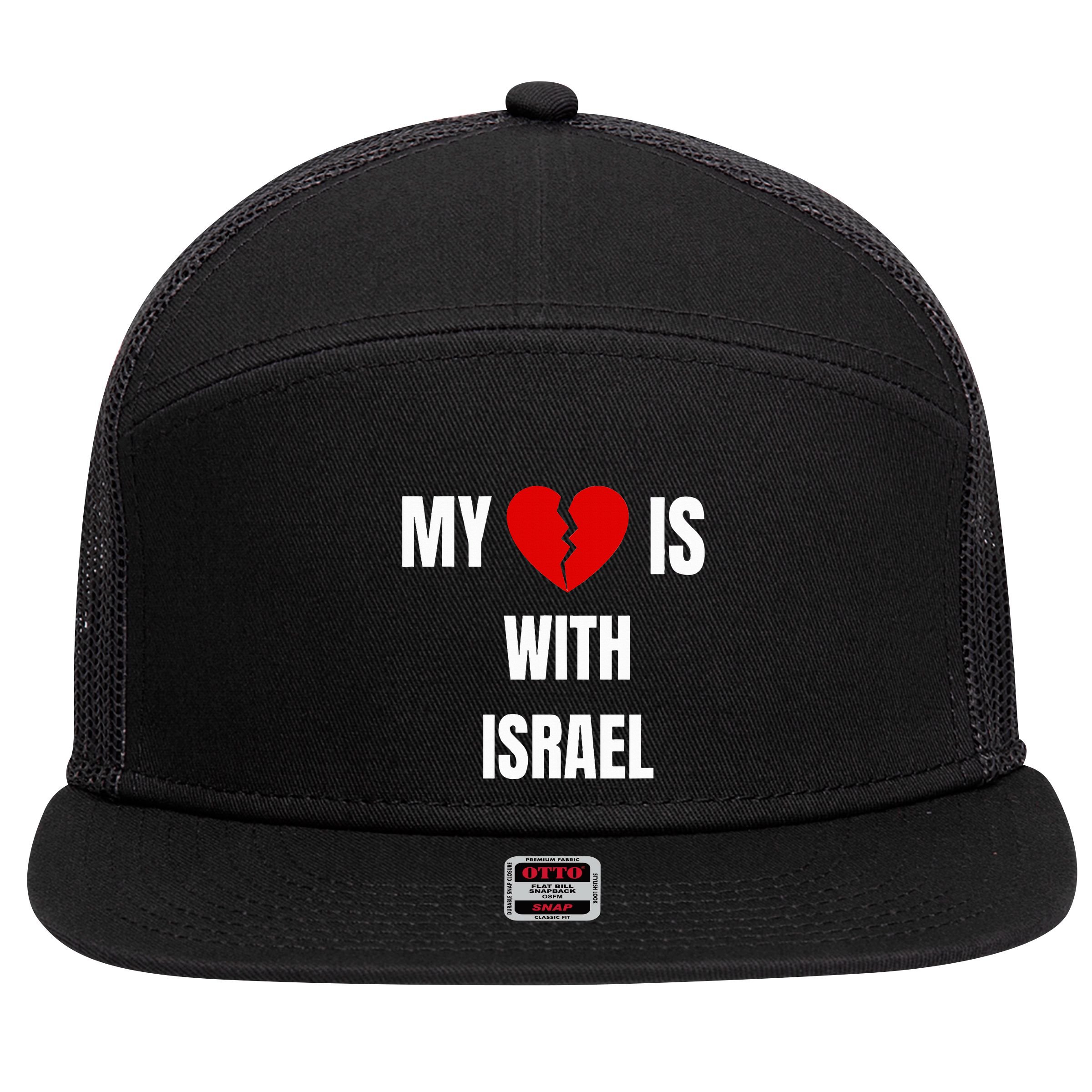 My Heart is With Israel I Stand With Israel 7 Panel Mesh Trucker Snapback Hat
