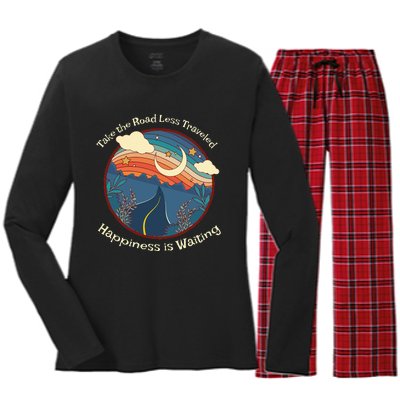 Motivational Happiness is a Choice Road Less Traveled Women's Long Sleeve Flannel Pajama Set 