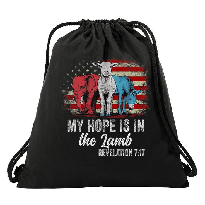 My Hope Is In The Lamb Funny Scripture Elephant Donkey Us Drawstring Bag