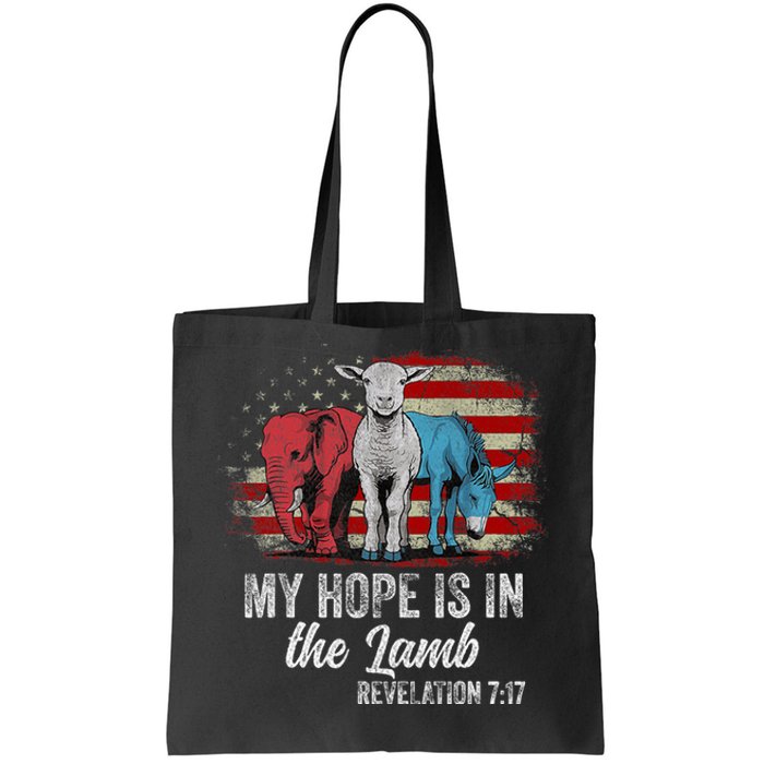 My Hope Is In The Lamb Funny Scripture Elephant Donkey Us Tote Bag