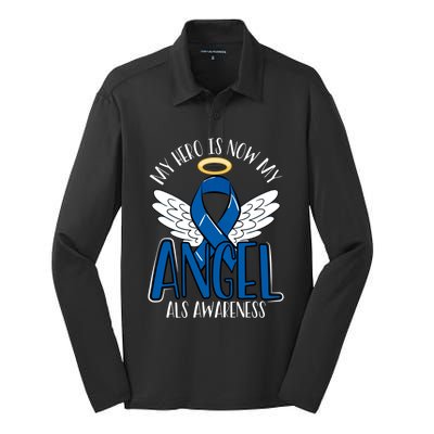 My Hero Is Now My Angel Als Awareness Month Gift Silk Touch Performance Long Sleeve Polo