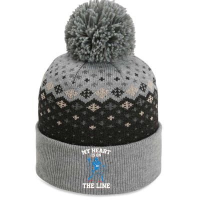 My Heart Is On The Line American Football Mom Gift The Baniff Cuffed Pom Beanie