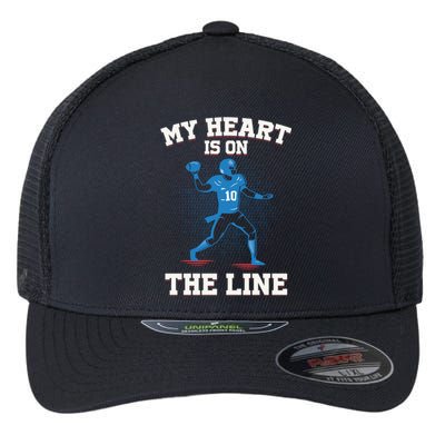 My Heart Is On The Line American Football Mom Gift Flexfit Unipanel Trucker Cap