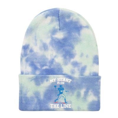 My Heart Is On The Line American Football Mom Gift Tie Dye 12in Knit Beanie