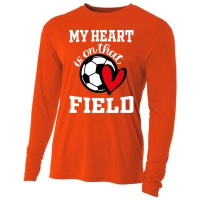 My Heart Is On That Field Soccer Player's Mom Life Gift Cooling Performance Long Sleeve Crew