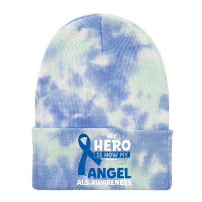 My Hero Is Now My Angel Als Awareness Month Funny Gift Tie Dye 12in Knit Beanie