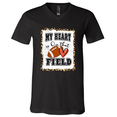 My Heart Is On The Field Cute Leppard Football Mom V-Neck T-Shirt