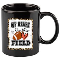 My Heart Is On The Field Cute Leppard Football Mom 11oz C Handle Ceramic Mug