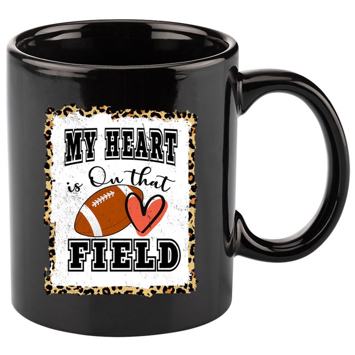 My Heart Is On The Field Cute Leppard Football Mom 11oz C Handle Ceramic Mug