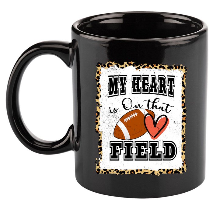 My Heart Is On The Field Cute Leppard Football Mom 11oz C Handle Ceramic Mug