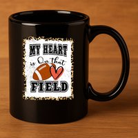 My Heart Is On The Field Cute Leppard Football Mom 11oz C Handle Ceramic Mug