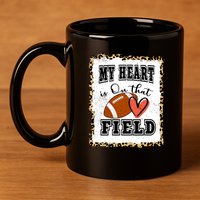My Heart Is On The Field Cute Leppard Football Mom 11oz C Handle Ceramic Mug