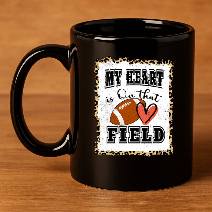 My Heart Is On The Field Cute Leppard Football Mom 11oz C Handle Ceramic Mug