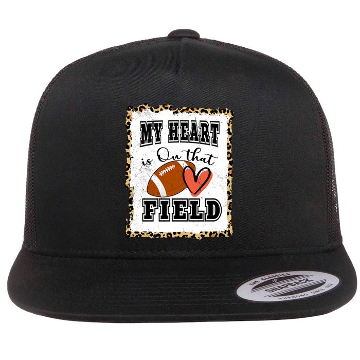 My Heart Is On The Field Cute Leppard Football Mom Flat Bill Trucker Hat
