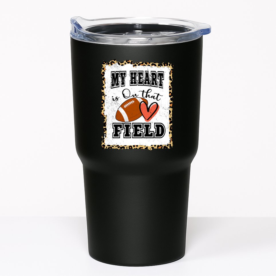 My Heart Is On The Field Cute Leppard Football Mom Tumbler