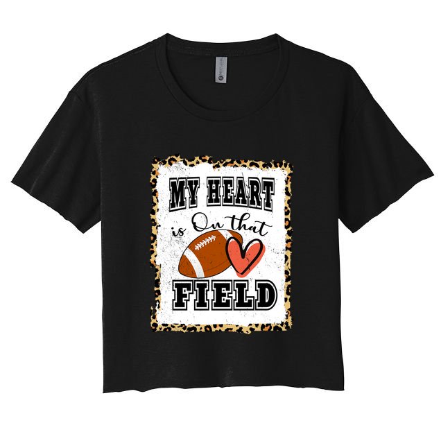 My Heart Is On The Field Cute Leppard Football Mom Crop Top