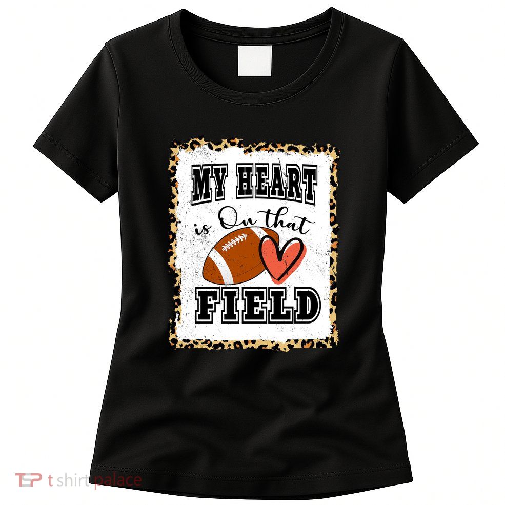 My Heart Is On The Field Cute Leppard Football Mom Womens T-Shirt
