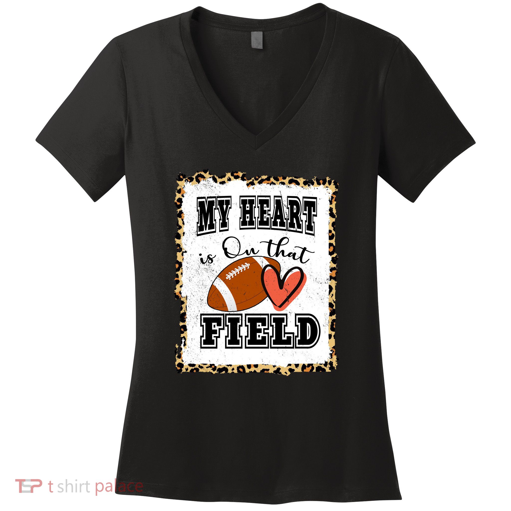 My Heart Is On The Field Cute Leppard Football Mom Women's V-Neck T-Shirt