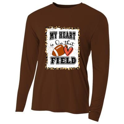 My Heart Is On The Field Cute Leppard Football Mom Cooling Performance Long Sleeve Crew
