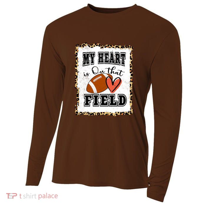 My Heart Is On The Field Cute Leppard Football Mom Cooling Performance Long Sleeve Crew