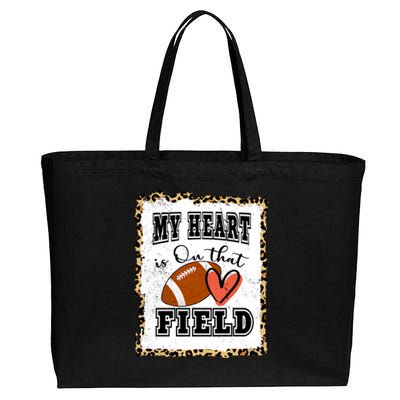 My Heart Is On The Field Cute Leppard Football Mom Cotton Canvas Jumbo Tote