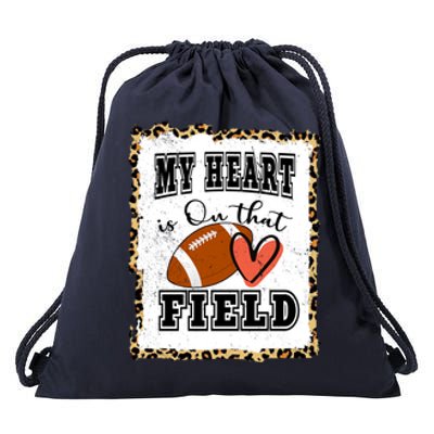 My Heart Is On The Field Cute Leppard Football Mom Drawstring Bag