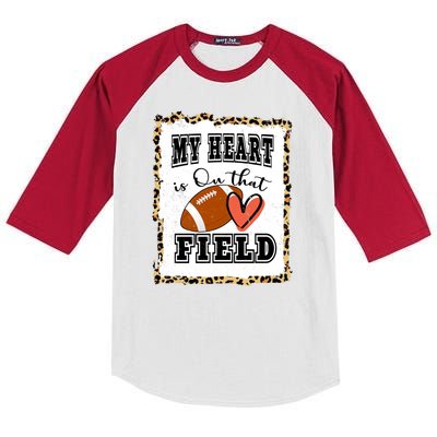 My Heart Is On The Field Cute Leppard Football Mom Kids Colorblock Raglan Jersey