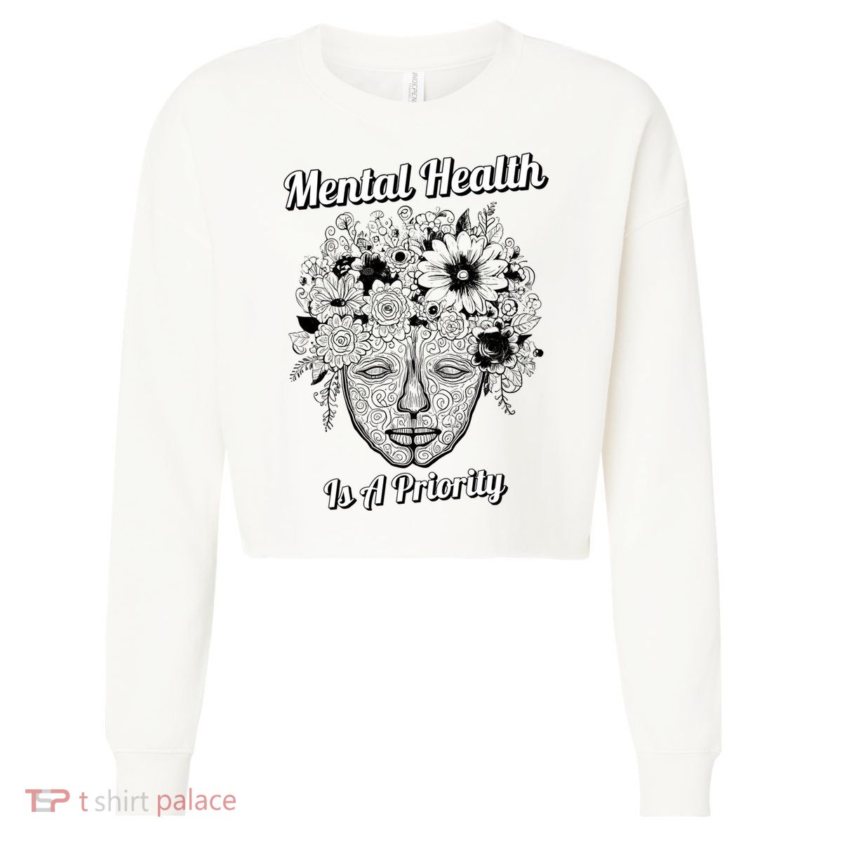 Mental Health Is A Priority Cropped Pullover Crew