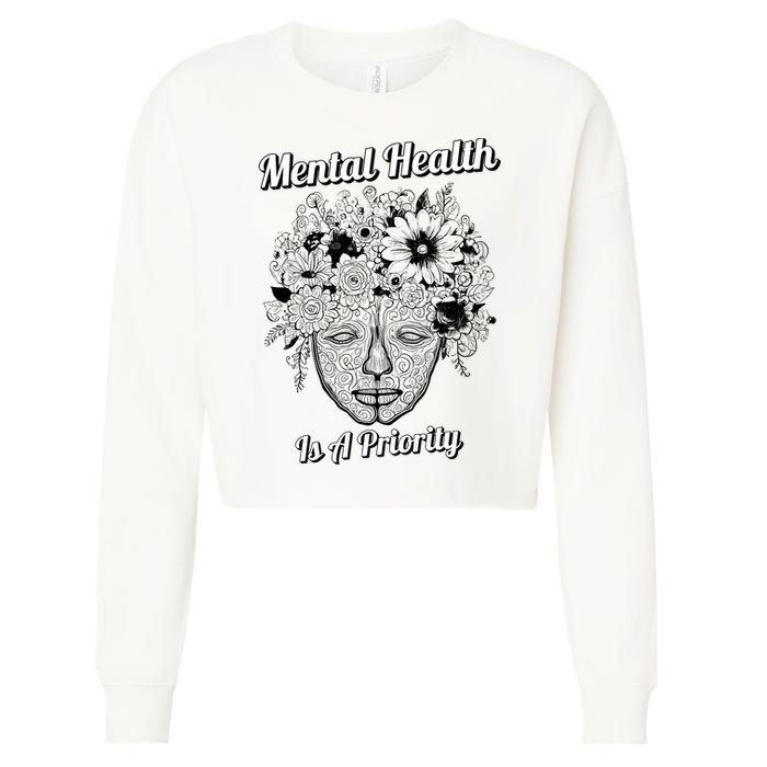 Mental Health Is A Priority Cropped Pullover Crew
