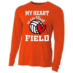 My Heart Is On That Field Volleyball Player's Mom Life Gift Cooling Performance Long Sleeve Crew