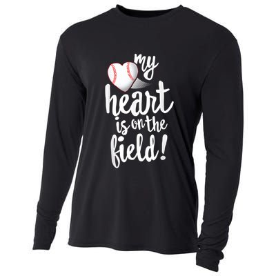 My Heart Is On The Field Baseball Tee Tee Ball Mom Dad Cooling Performance Long Sleeve Crew