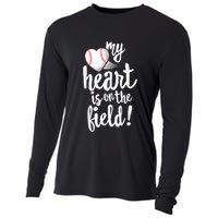 My Heart Is On The Field Baseball Tee Tee Ball Mom Dad Cooling Performance Long Sleeve Crew