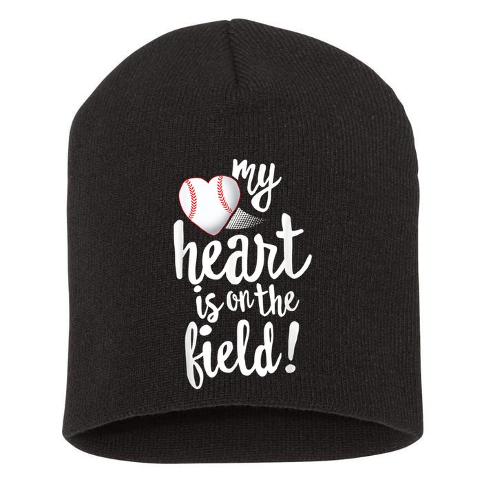 My Heart Is On The Field Baseball Tee Tee Ball Mom Dad Short Acrylic Beanie
