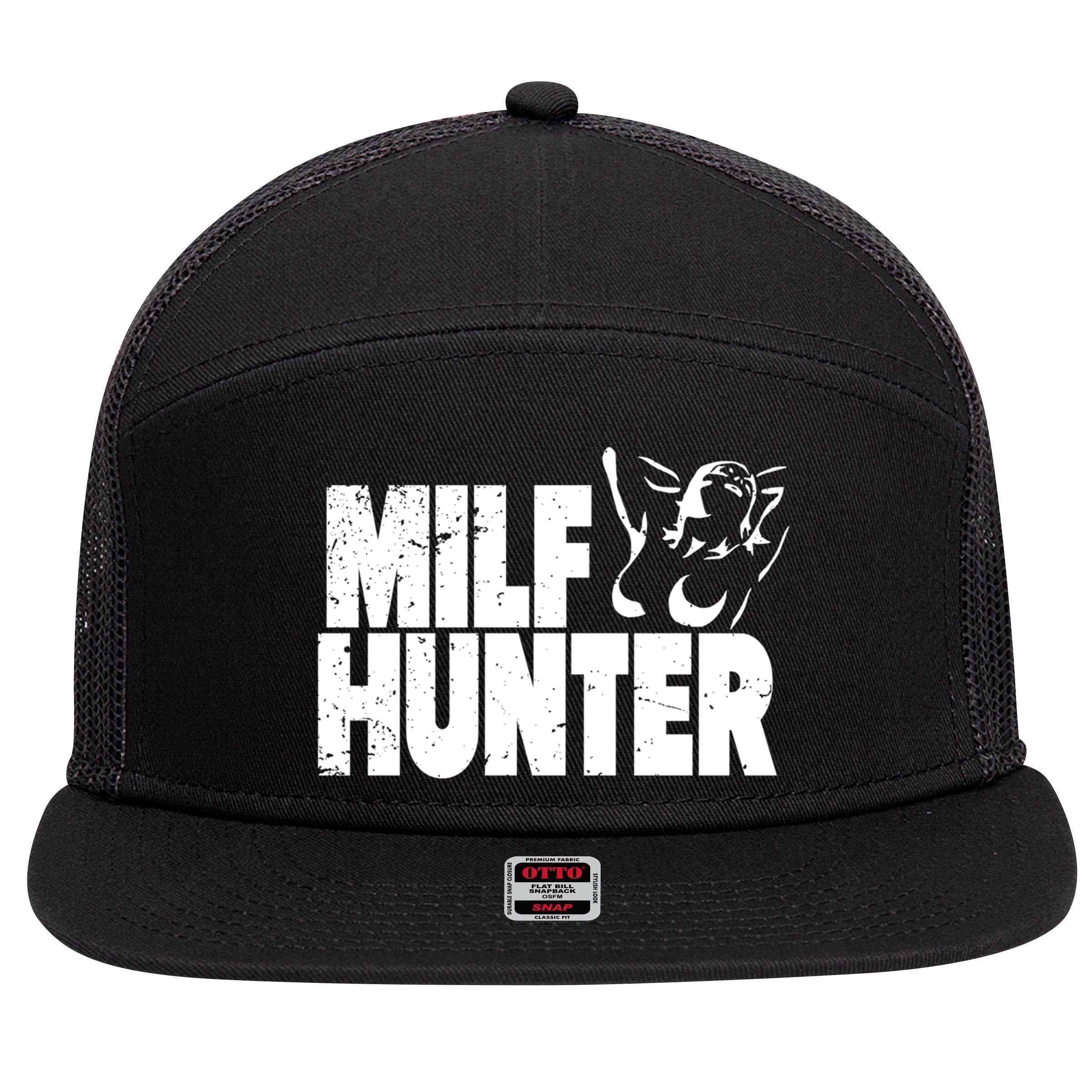 Milf Hunter Inappropriate Rude Humor Gift 7 Panel Mesh Trucker Snapback Hat