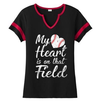 My Heart is on That Field Tee Baseball Softball Mom Gifts Ladies Halftime Notch Neck Tee