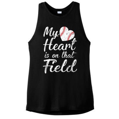 My Heart is on That Field Tee Baseball Softball Mom Gifts Ladies PosiCharge Tri-Blend Wicking Tank