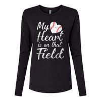 My Heart is on That Field Tee Baseball Softball Mom Gifts Womens Cotton Relaxed Long Sleeve T-Shirt