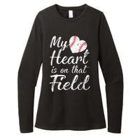 My Heart is on That Field Tee Baseball Softball Mom Gifts Womens CVC Long Sleeve Shirt